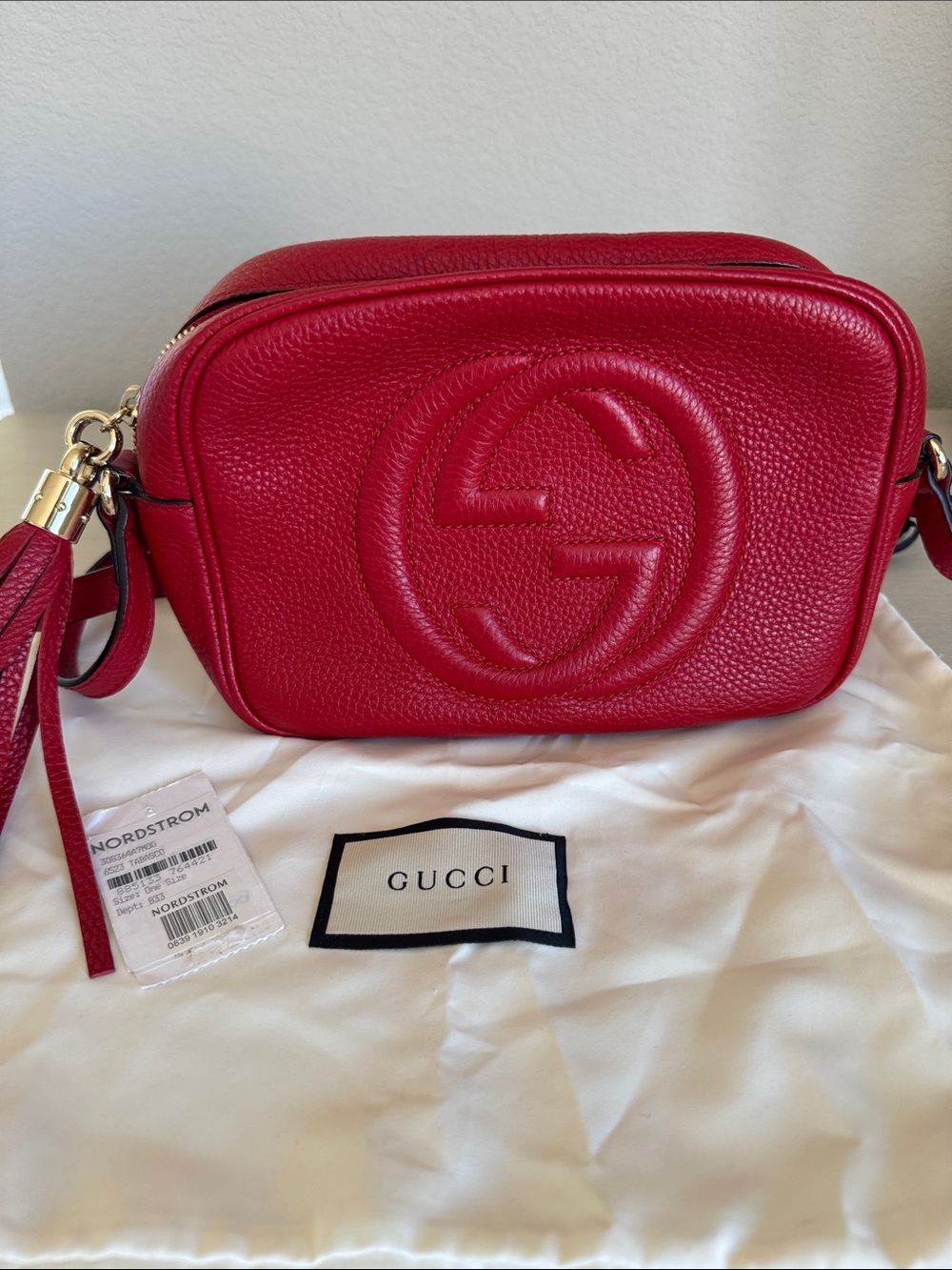 Gucci Red Pebbled Leather Soho Disco Crossbody Bag